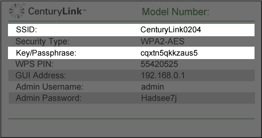 Locate SSID and password on modem sticker