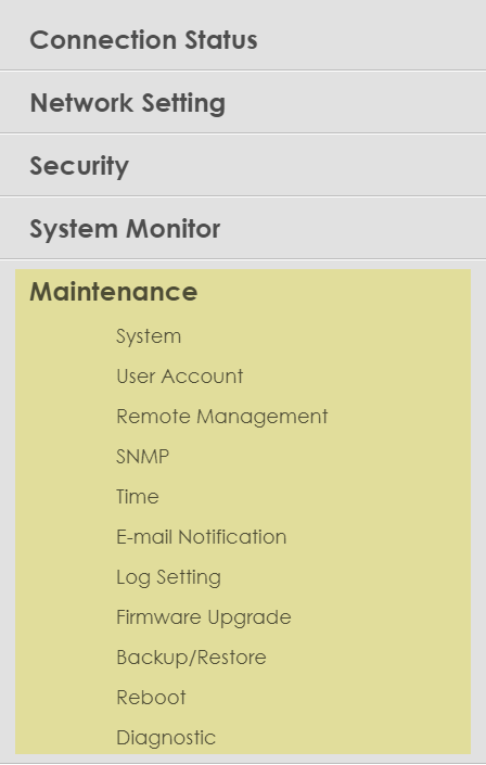 Zyxel modem settings - Maintenance menu