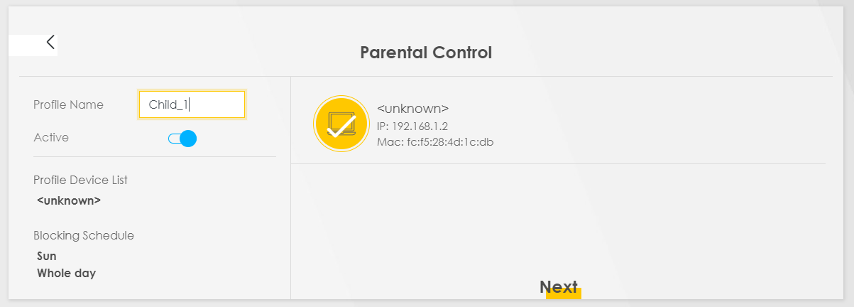 Zyxel modem settings - Parental Controls 2