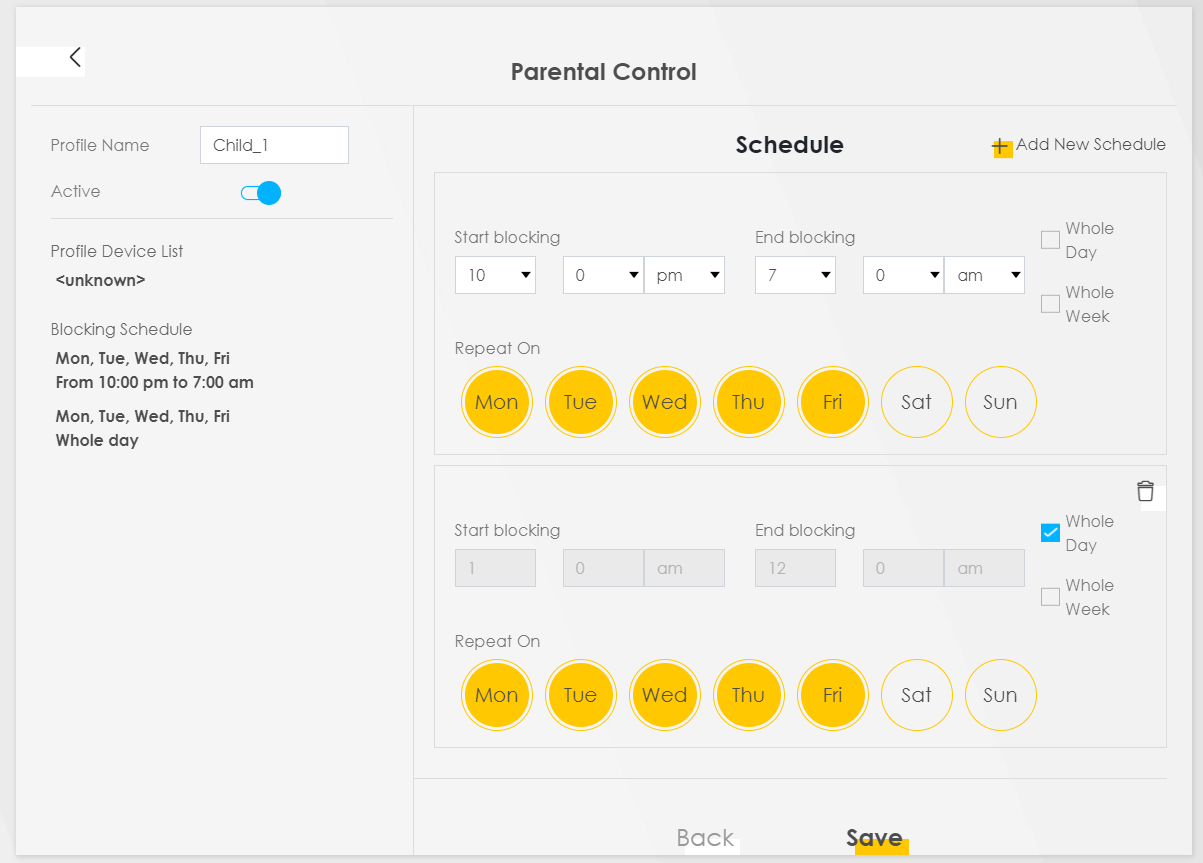 Zyxel modem settings - Parental Controls 3