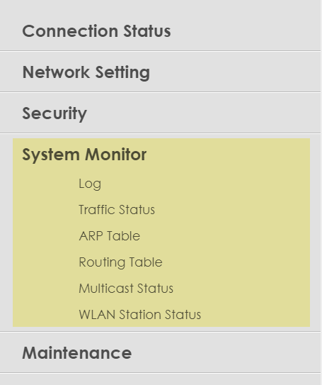 Configuración del módem Zyxel: Menú de monitor del sistema