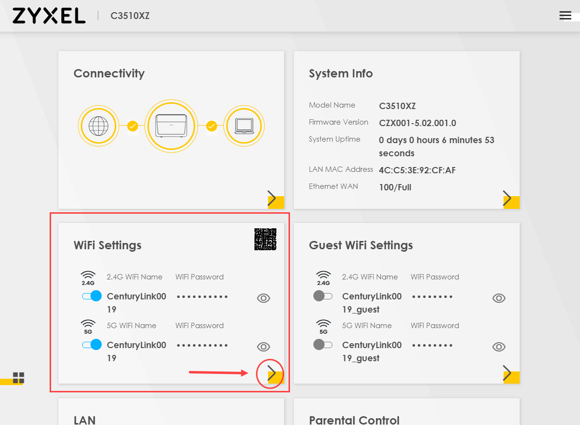 WiFi Settings option in C3510XZ