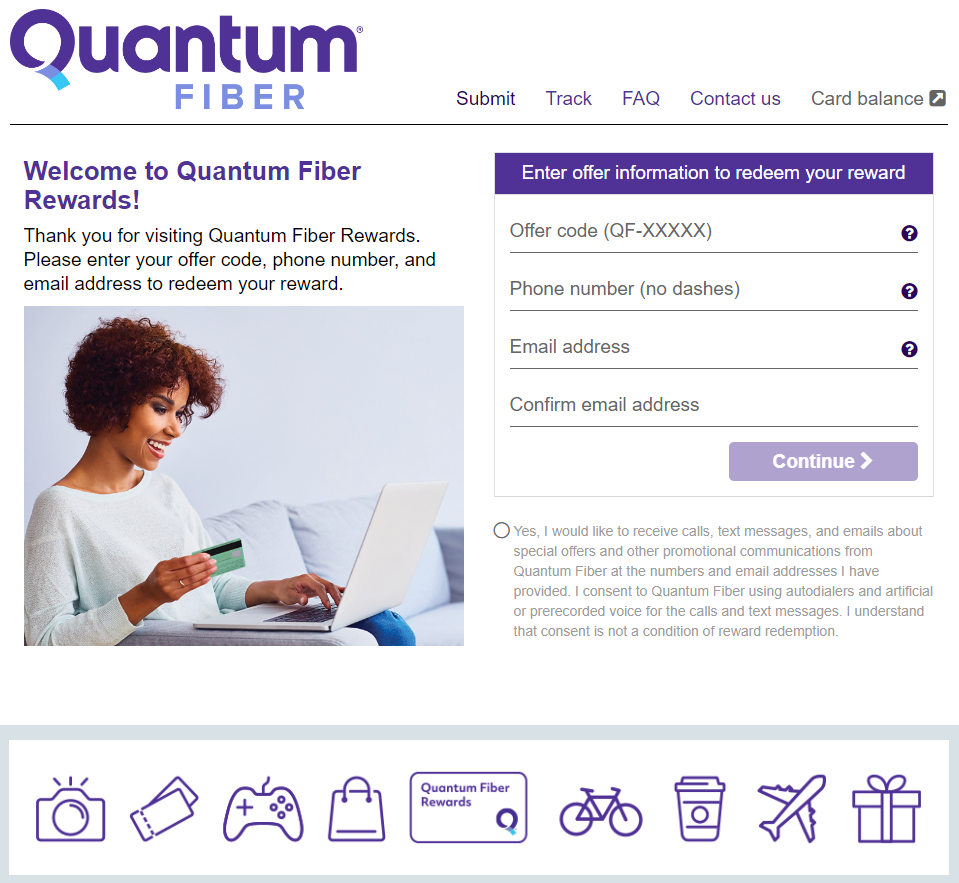 Screenshot from Quantum Fiber Rewards site
