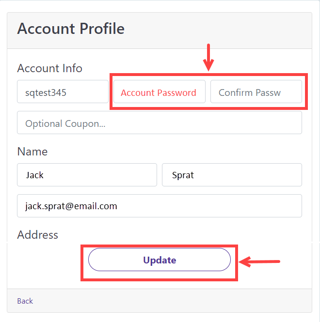 Instant WiFi profile screen, account password field