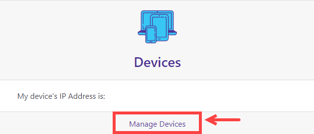 Página de inicio de Instant WiFi que muestra el enlace para administrar dispositivos