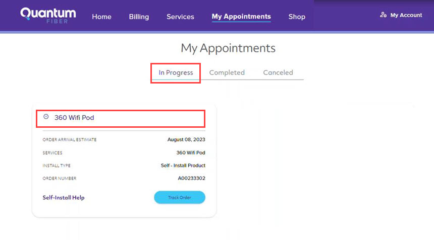 Screenshot of My Appointments screen, order on the way