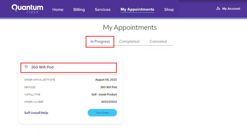 Captura de pantalla de "My Appointments" (Mis citas), pedido en camino