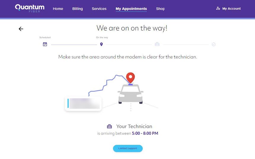 Screenshot of My Appointments, technician on the way