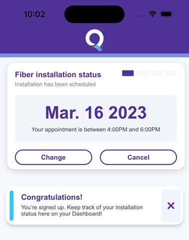 Quantum Fiber app Dashboard-service appointment