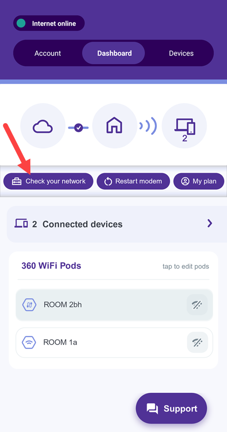 To check your speed, first click on the button to check your network