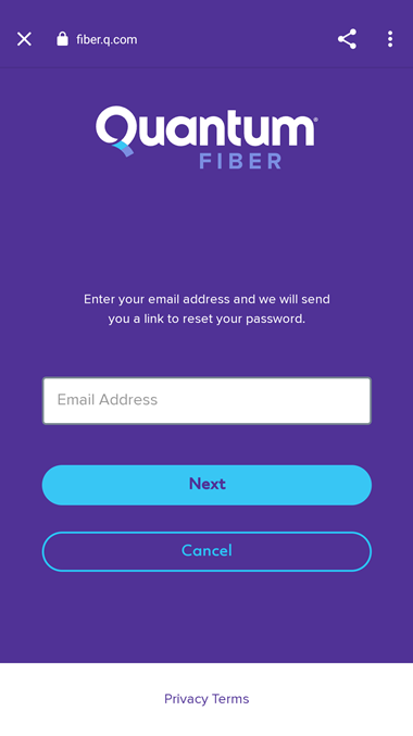 Quantum Fiber app 'Check your email' for password reset