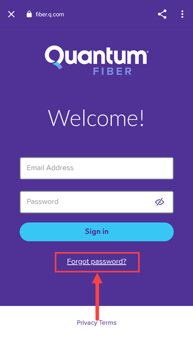 Quantum Fiber app forgot password