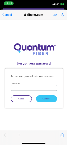 Quantum Fiber app forgot password