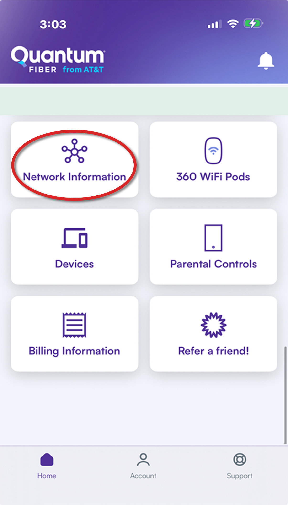 App dashboard, Network Information