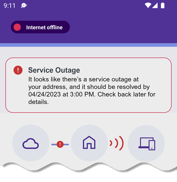 Outage notification in the app