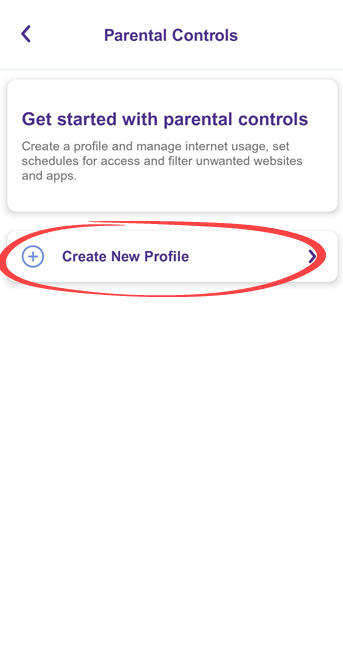 Captura de pantalla de la aplicación que muestra la opción de crear nuevo perfil