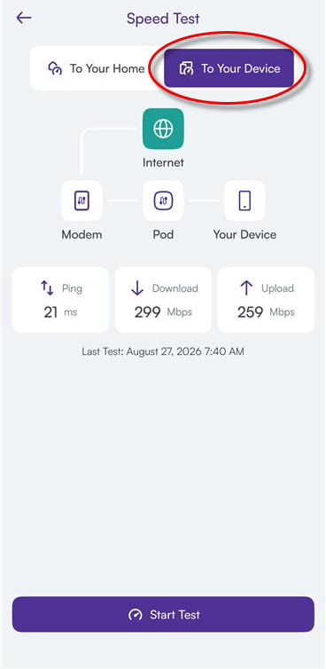 App screenshot, speed to this device screen with upload download speeds