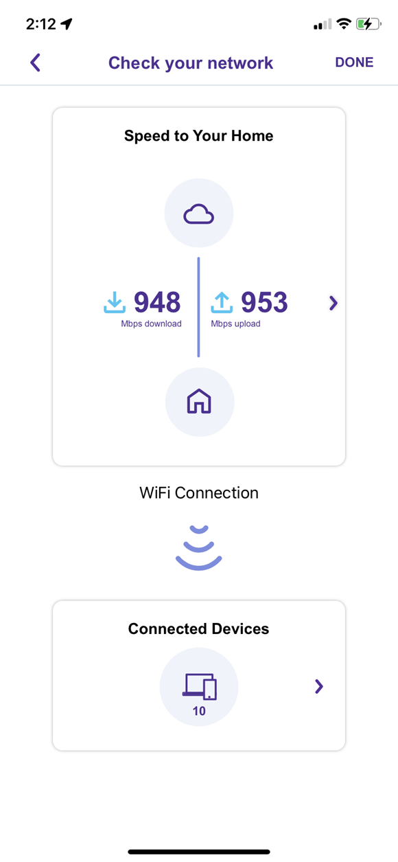 App screenshot, test speed to home, check your network