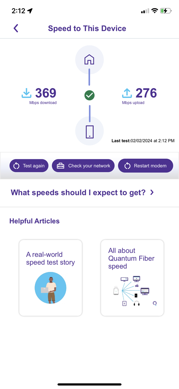 App screenshot, speed to this device screen with upload download speeds