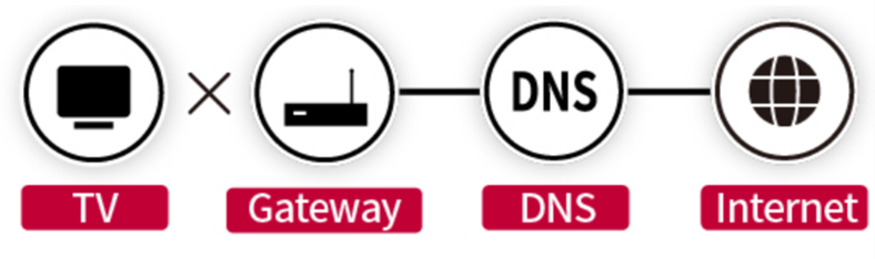 LG TV screenshot - TV, Gateway, DNS, Internet red