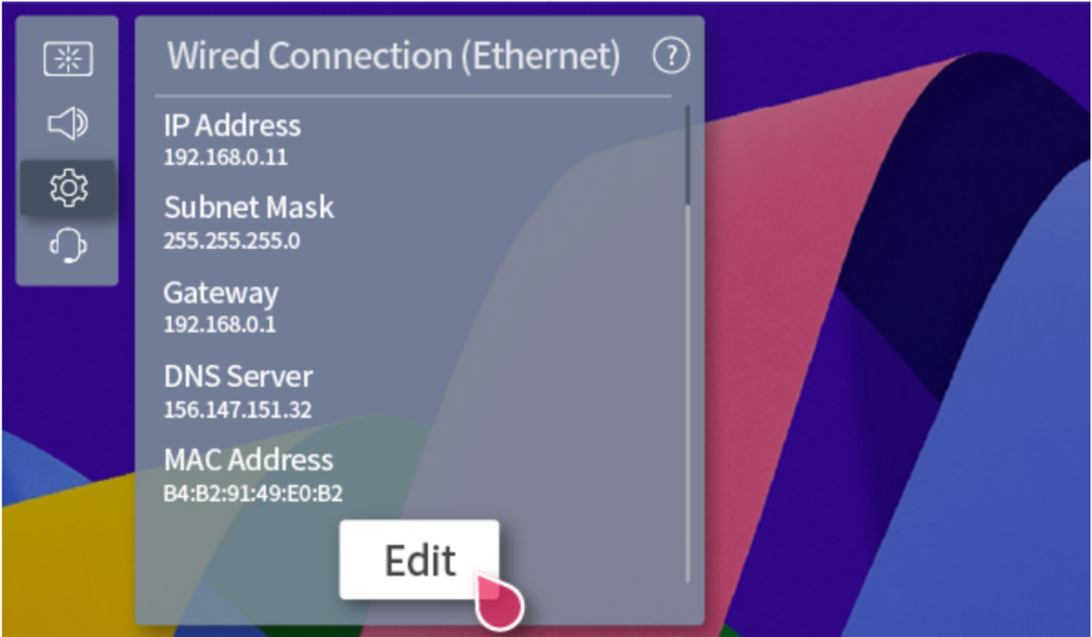 LG TV screenshot - edit wired connection (Ethernet)