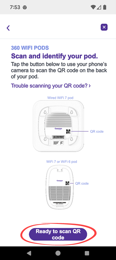 Escanea la captura de pantalla de tu pod que muestra el botón "Listo para escanear el código QR"