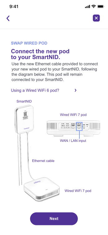 Captura de pantalla de la aplicación que muestra cómo conectar Ethernet a SmartNID