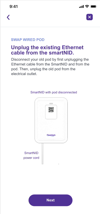 Captura de pantalla de la aplicación que muestra cómo desconectar Ethernet de SmartNID