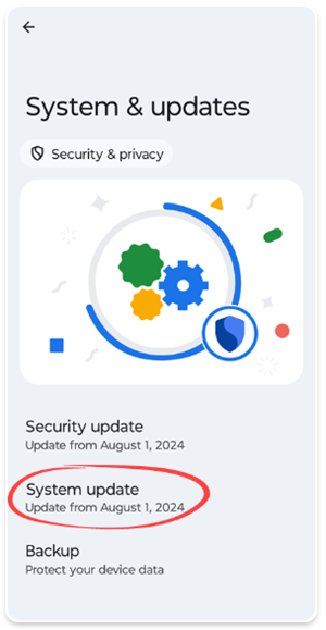 Ejemplo de captura de pantalla de actualización de la aplicación en el dispositivo móvil
