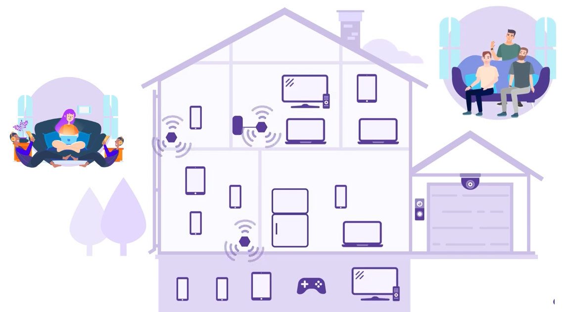 Ilustración de muchos dispositivos conectados a la red en un fin de semana de alta demanda