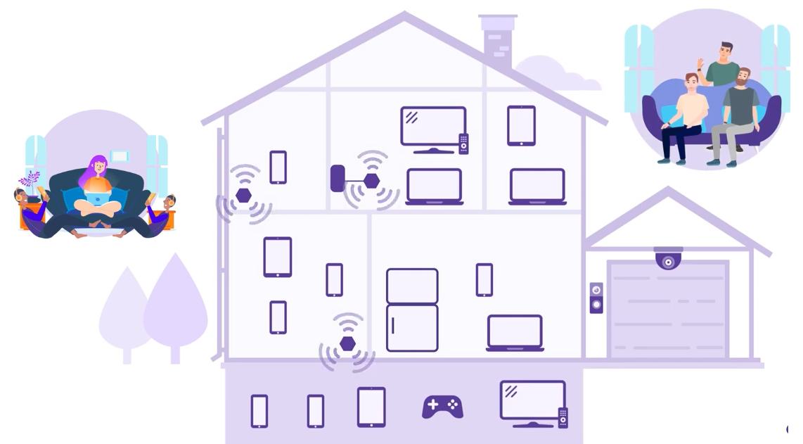 Illustration of many devices connected to the network on a busy weekend