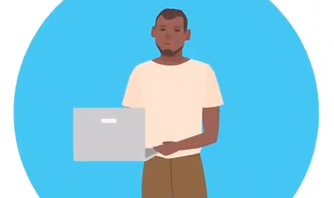 Ilustración de Omar con una laptop