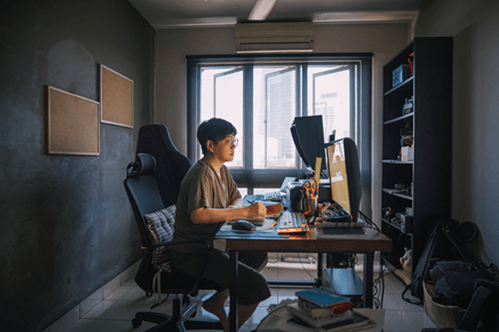 Person working remotely with low latency internet