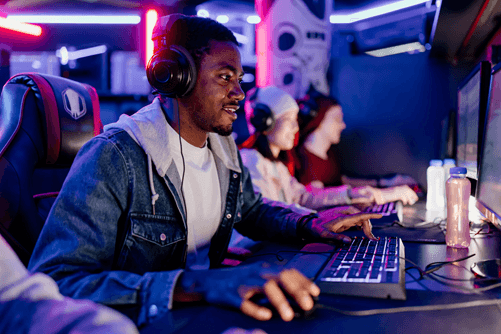 Man playing multi-player game online