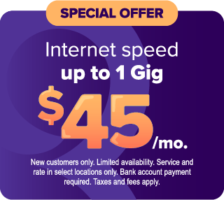 Speed Up to 1 Gig $45 Special Offer